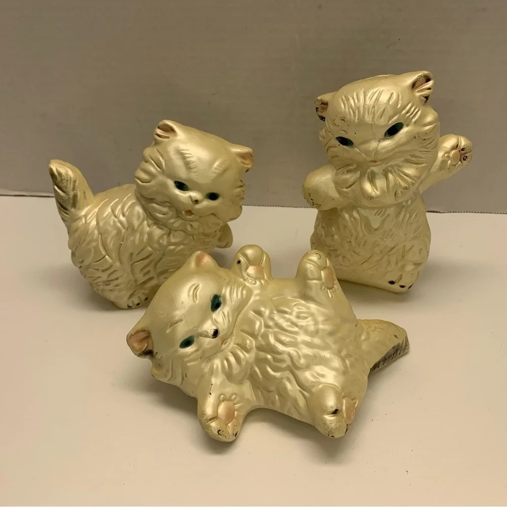 Vintage Mid-Century - Trio of Chalkware Playful Kittens - Unmarked